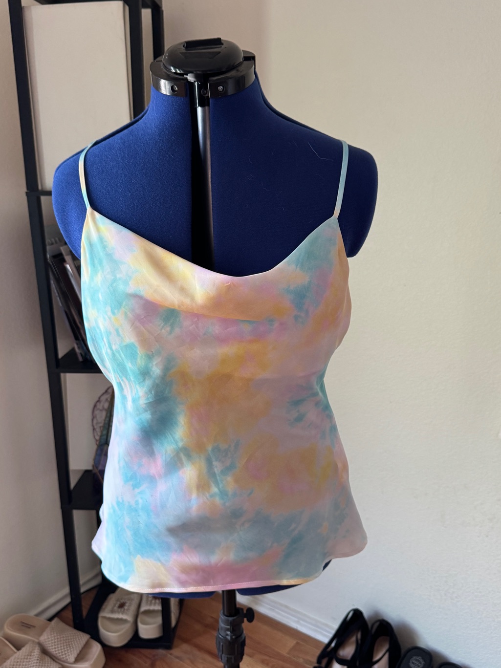 Zara Pastel Tie-Dye Cowl Neck Camisole - Blue, Pink, Yellow